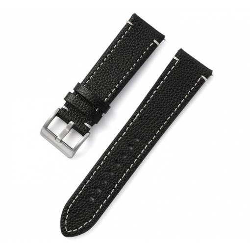 Foto - eses Curea din piele - Neagra cu cusaturi albe, 20 mm