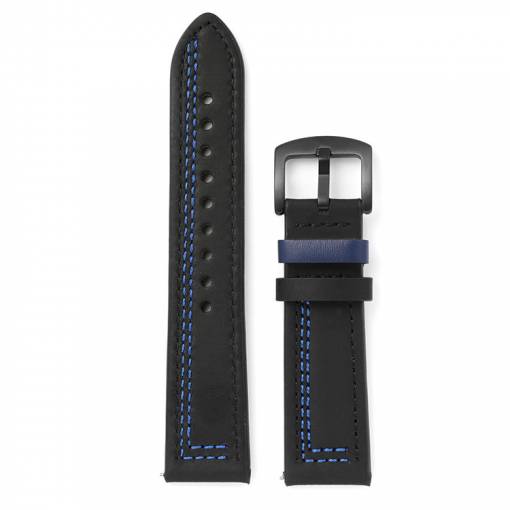Foto - eses Curea din piele - Neagra cu model albastru, 20 mm