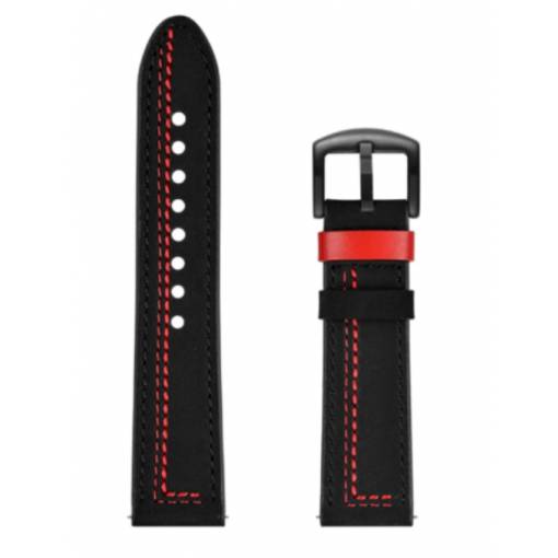 Foto - eses Curea din piele - Neagra cu model rosu, 18 mm