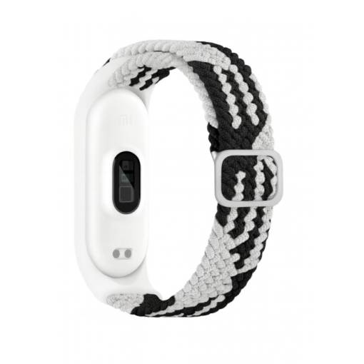 Foto - brățară țesută elastică pentru Xiaomi Mi Band 3, 4, 5 și 6 - Alb-Negru